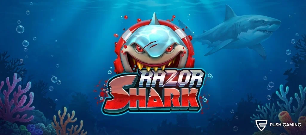 Razor Shark official game logo by Push Gaming showing underwater shark theme branding